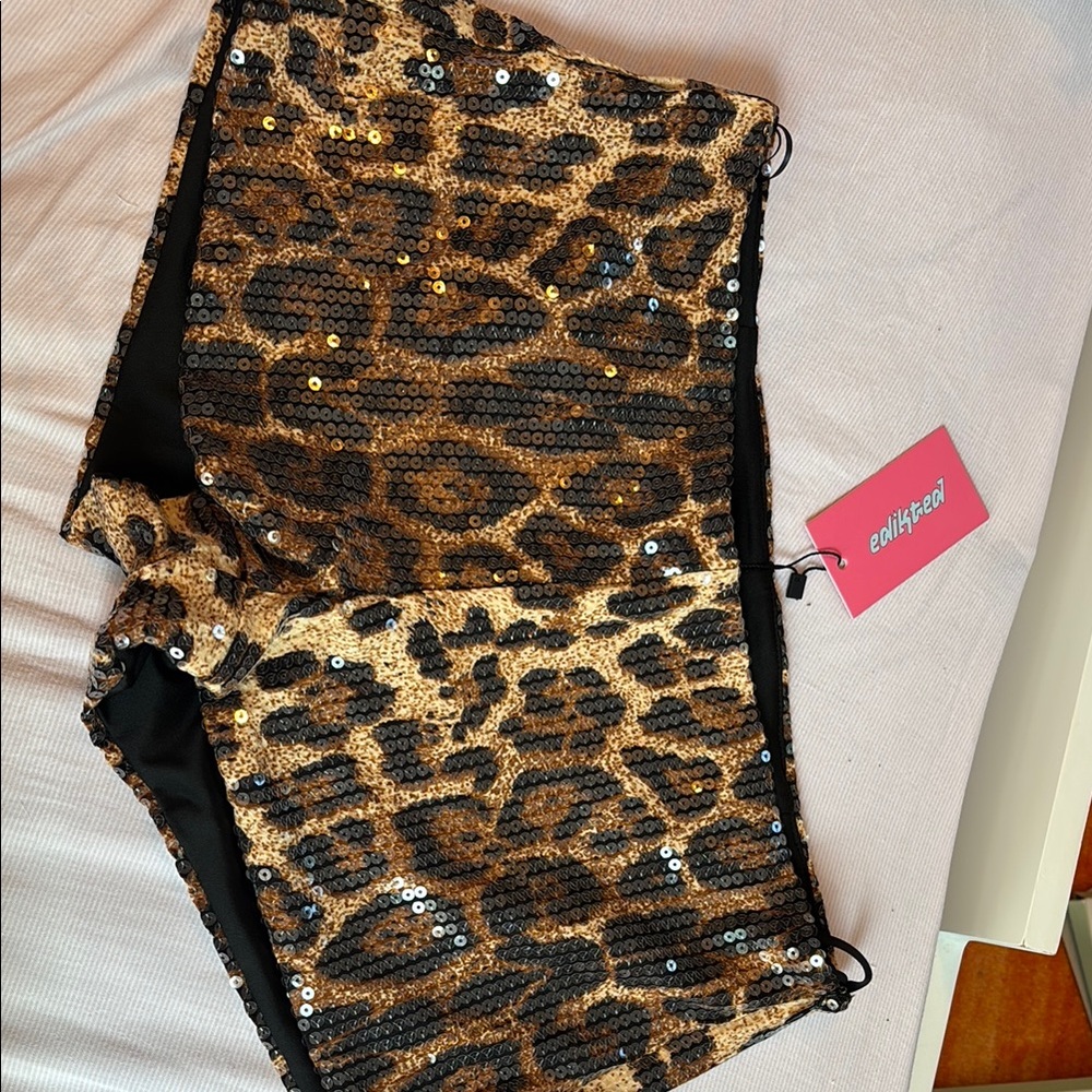 Edikted Sequin Leopard Print Shorts